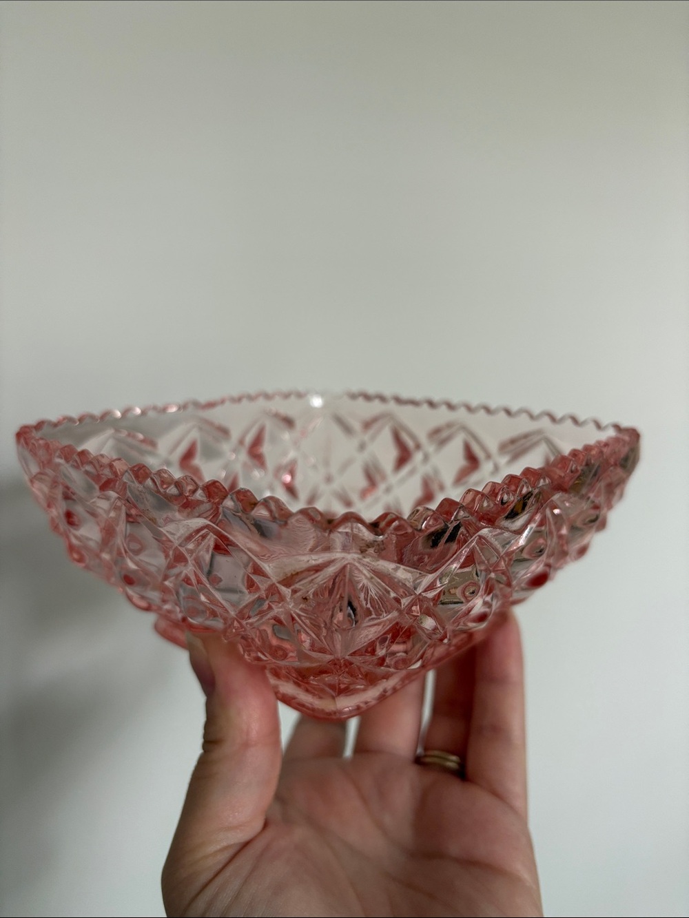Glowing Pink Pressed Glass Decorative Bowl - Unbranded